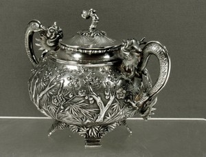 Chinese Export Silver Bowl c1890 WS - DRAGON HANDLES