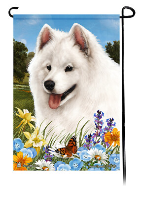 Summer Flowers Garden Flag - Samoyed