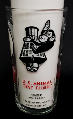 Vintage NASA Drinking Glass US Space Explorer 1 First Man Animal Test Flight