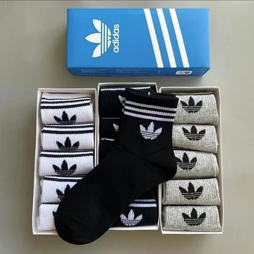 Paquete de 5 pares de calcetines informales de tubo medio de algodón unisex Adidas - Imagen 6 de 6
