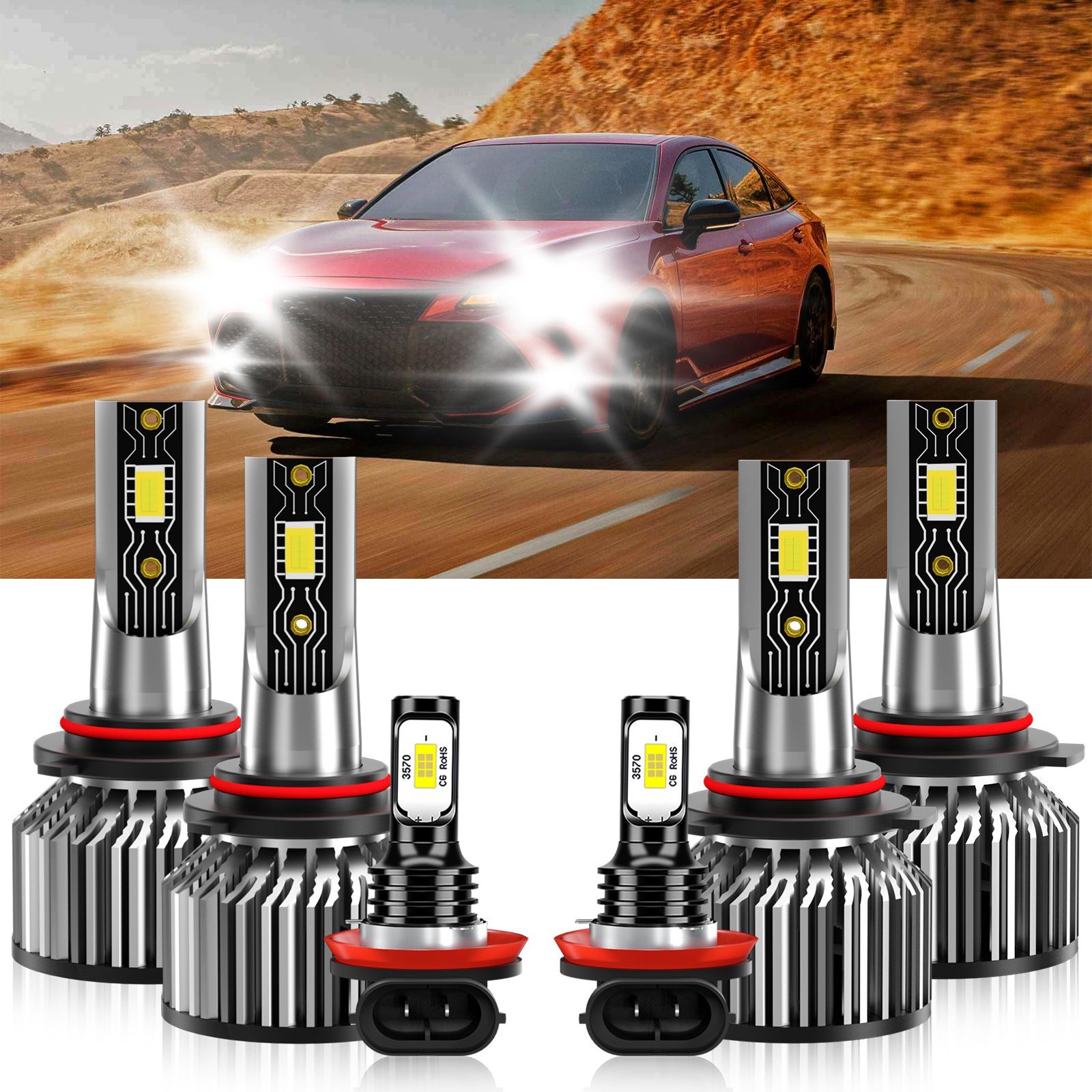 6x LED Headlight High/Low + Fog Light Bulbs 6500K For Toyota Avalon 2013-2015