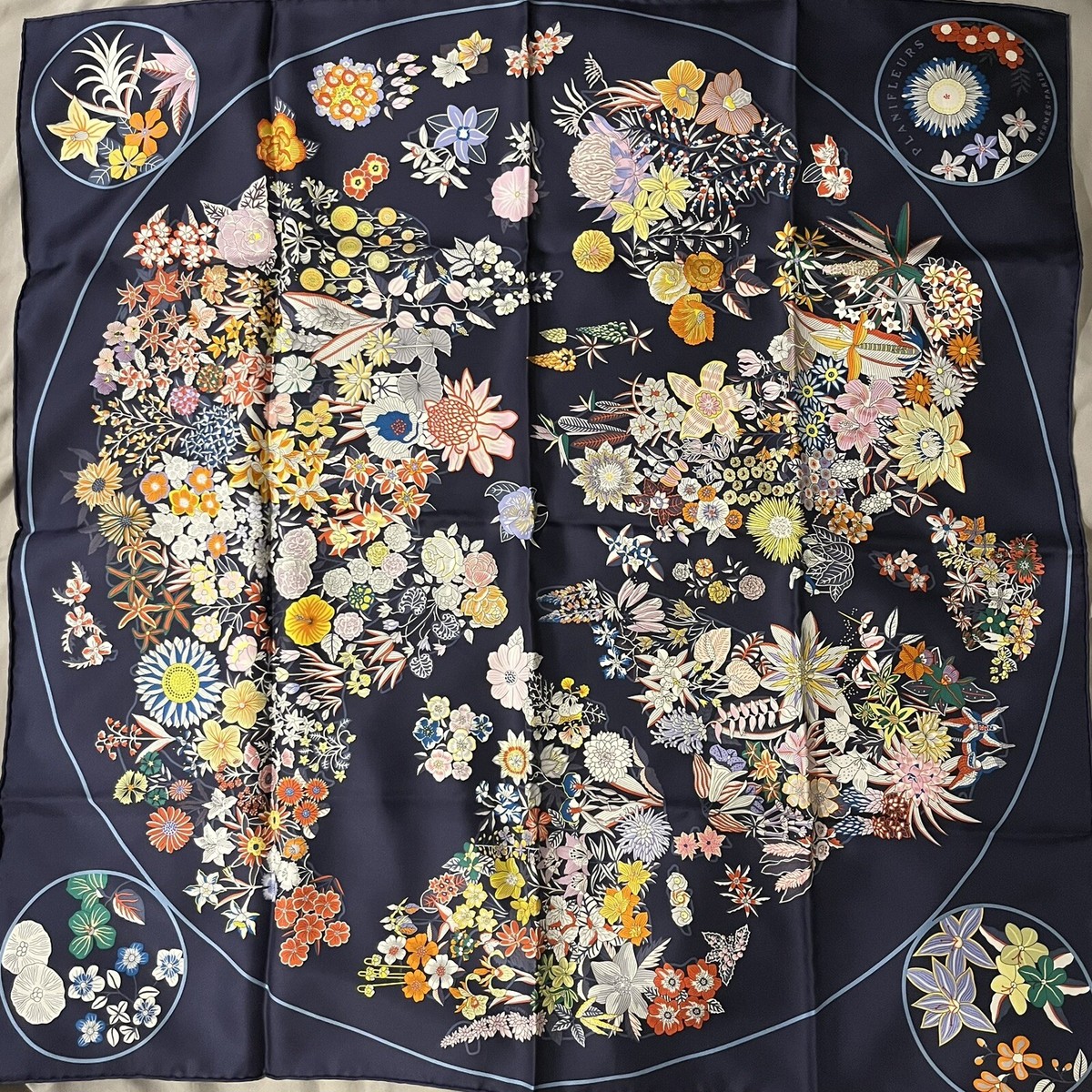 BRAND NEW - Hermes Planifleurs scarf 90 / Marine | eBay