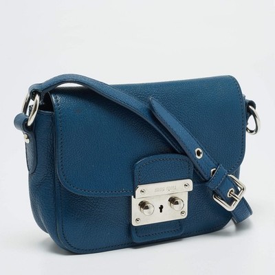 Miu Miu Pushlock Flap Blue Leather Crossbody Bag | eBay