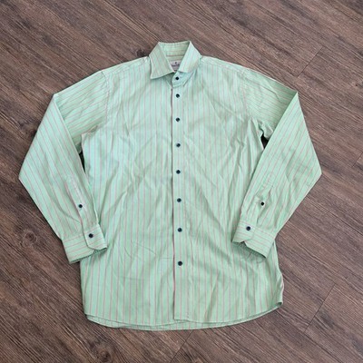 Emanuel Berg Soren Shirt Leisure Long Luxury Green Pink Striped Mens 16 41