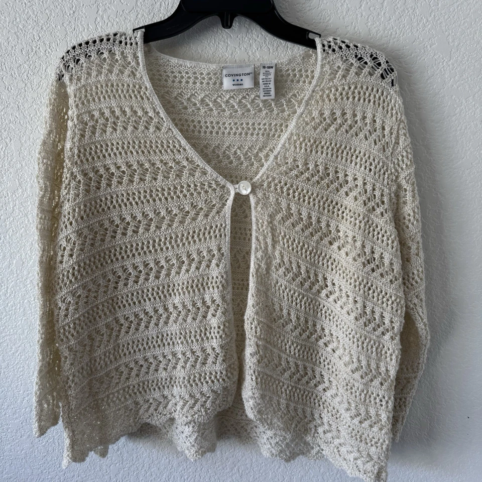 Cárdigan tejido a ganchillo como crema Covington mujer talla 16-18 con botón de perlas Foto 2 de 4