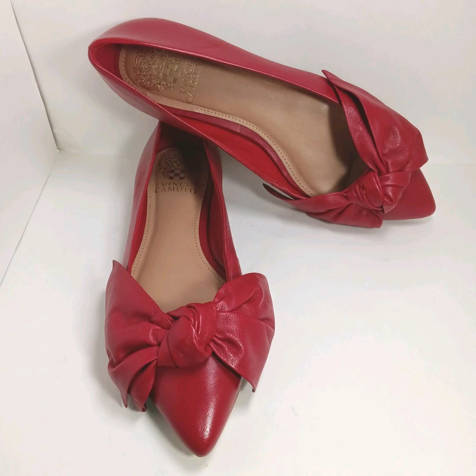 Nuevo Vince Camuto Para Mujer Rojo Arco Punta Cuero Plano Talla 7.5 Foto 2 de 4