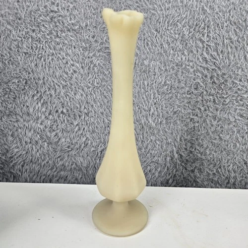 Fenton Swung Glass Ruffled Bud Vase 8" Custard Vintage MCM
