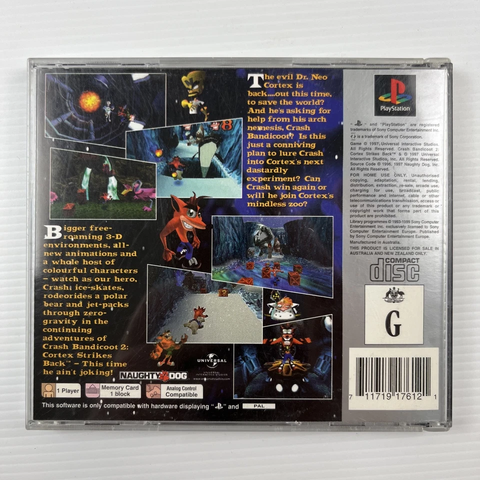 Crash Bandicoot 2 Cortex Strikes Back PS1 Playstation 1 PAL With Manual Tested - Image 2 of 3