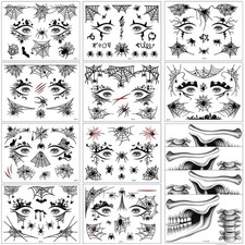 14 Sheets Halloween Face Eye Shadow Temporary Tattoos Day of the Dead Skull S...