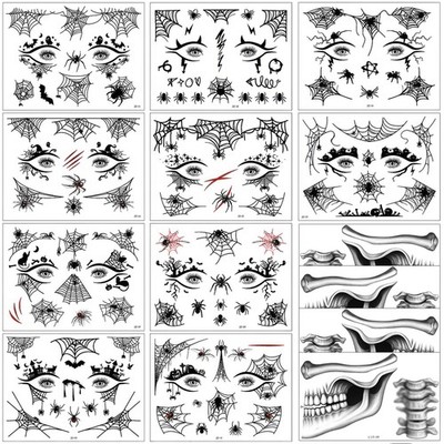 14 Sheets Halloween Face Eye Shadow Temporary Tattoos Day of the Dead Skull S...