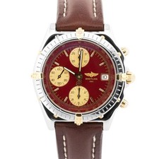 Breitling Chronomat BURGUNDY Red Two-Tone Gold Steel Leather 39mm B130501 Watch