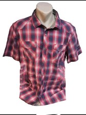 Camp David Men Shirt Short Sleeve Plaid Red Blue Embroidery Logo Size XL Regular