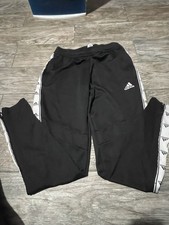 adidas Boys Black Solid Track Pants Activewear S Drawstring Ankle Zipper