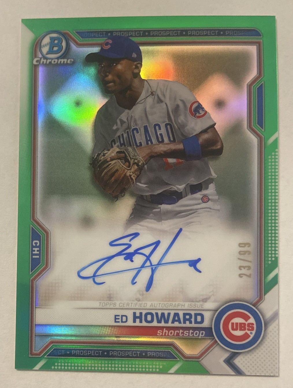 2021 Bowman Chrome Ed Howard RC Auto #d /99 Green Refractor Prospects SP Insert