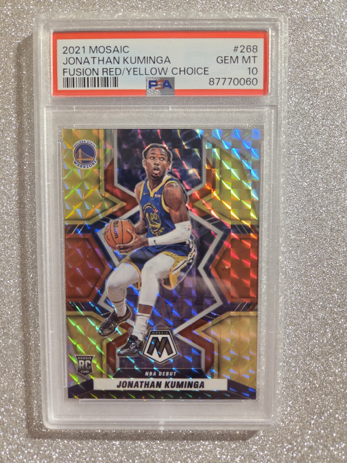 2021 Panini Mosaic Jonathan Kuminga Fusion Red/Yellow Choice #268 PSA 10 /88 SP