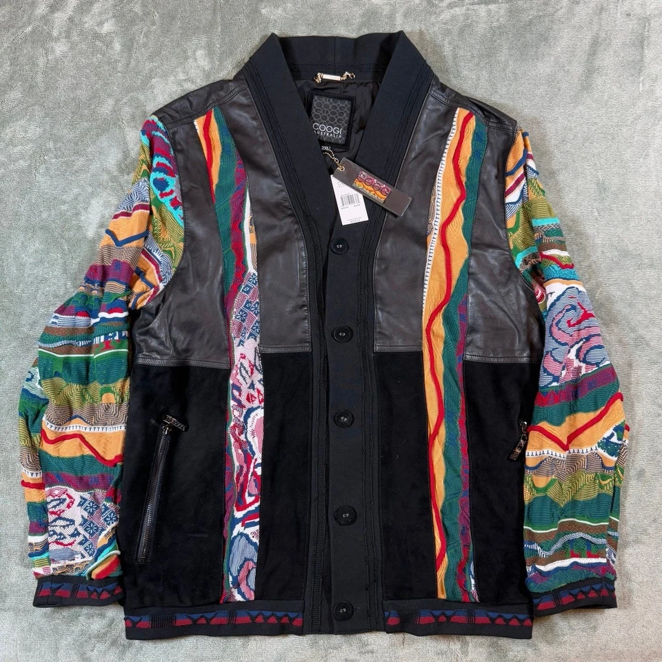 COOGI Leather Suede And Sweater Pieced Cardigan Black Men’s 2XL - Image 2 of 4