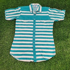 Vintage Miller Western Wear Pearl Snap Shirt Medium 20x30 Teal White Striped