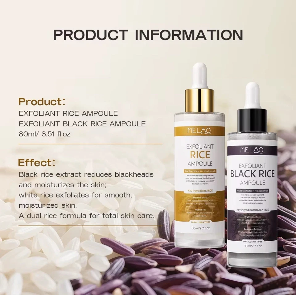 PAQUETE DE 2 AMPOLLAS DE ARROZ EXFOLIANTES MELAO Peel Shot 2,7 fl oz (80 ml) Foto 4 de 4