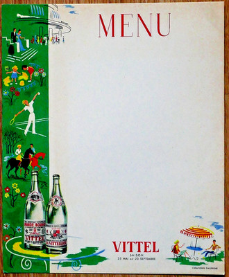 Menükarte mit Werbung von Vitell, leer, Frankreich, 50er Jahre, 2 Stück