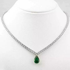 20Ct Pear Cut Lab-Created Emerald Tennis Necklace 14K White Gold Plated Silver
