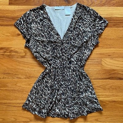 Micro Mesh Cheetah Print Y2k V-neck Top Size S Euro 2000s Office Siren