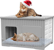 Waterproof Outdoor Cat House with Soft Mat, Plastic Cat Houses for Outdoor Cats
