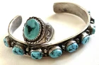Vintage Roger Skeet RS Navajo Sterling Silver Turquoise Cuff Bracelet + Ring 41g