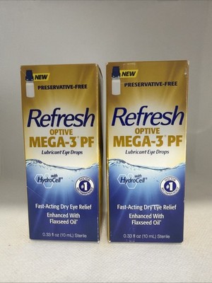 (2) REFRESH Optive Mega-3 PF Eye Drops 0.33 fl oz x2 10x2=20 mL EXP 6/2027