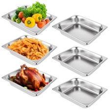 6 Set 1/2 Half Size Stainless Steel Hotel Pans, 2.5 Inch Deep Steam Table Pan...