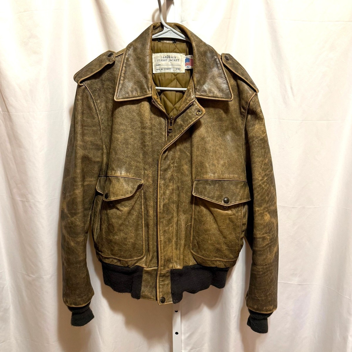 USA製 Schott 674MS A-2 A2 G1 フライトジャケット　40 VTG Schott NYC 674 MS Leather Flight Jacket 42 Distressed USA
