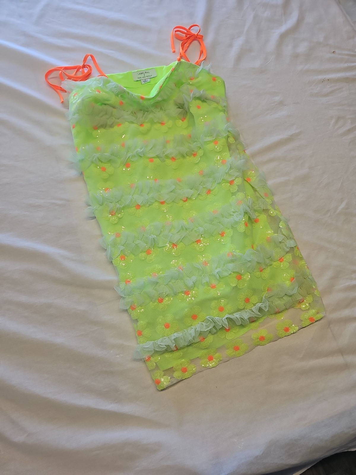 Labelrail x Pose and Repeat Neon Lime Sequin Tulle Mini Dress 12 Y884 image 3
