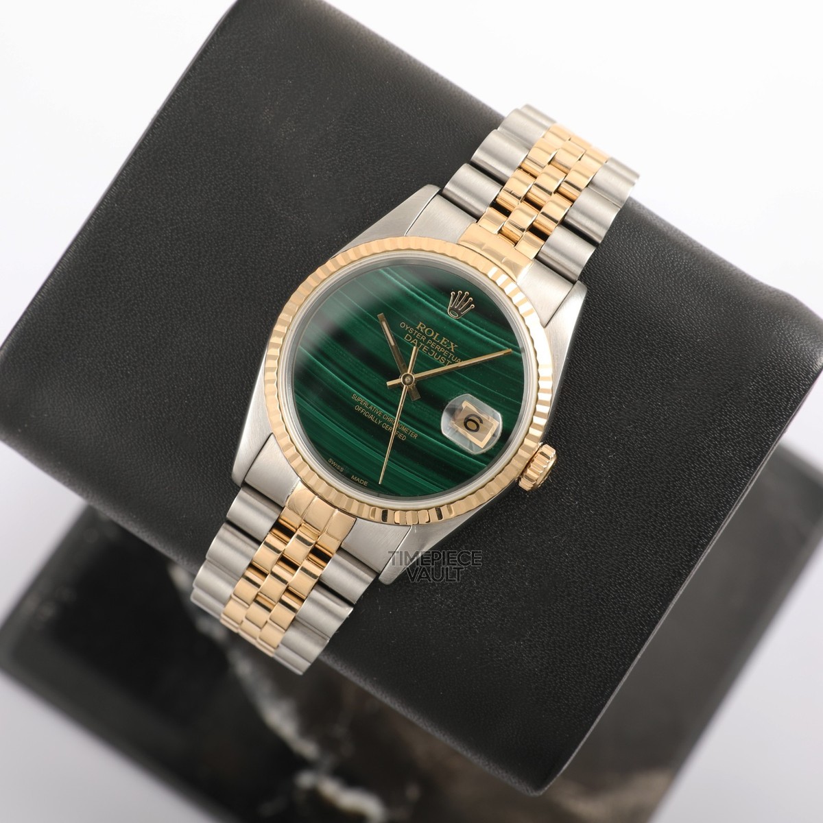 ROLEX DATEJUST 16013 TT STEEL & 18K GOLD 36MM GREEN MALACHITE DIAL
