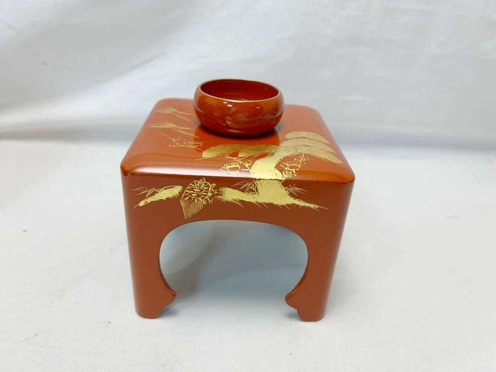 Jubako Bento Box Japanese Almost unused utensils Wooden vermilion lacquer Set of
