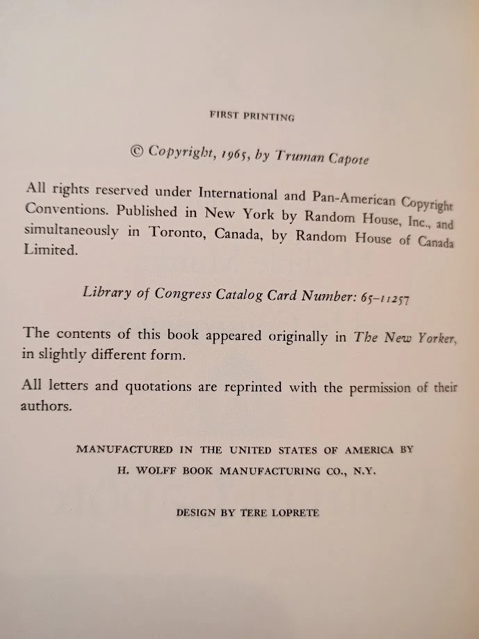 In Cold Blood Truman Capote 1965 First Edition First Printing w/DJ VG - Image 2 of 4