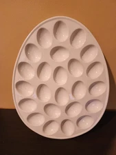 Large Ceramic Oval Egg Shaped Deviled Egg Tray Platter  24 Slots