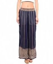 Women's Navy and Mocha Printed Elastic Waist Wide Leg Boho Palazzo Pants