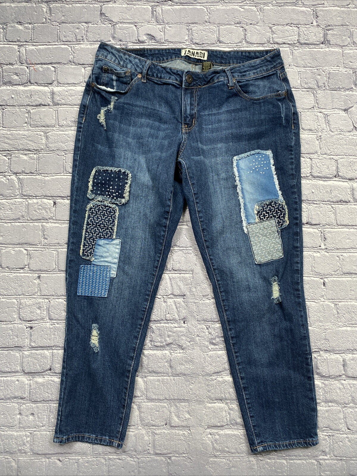 Vintage Zana Di Patchwork Jeans Size 16W Capris Y2K Cottage Boho Patchwork 90s