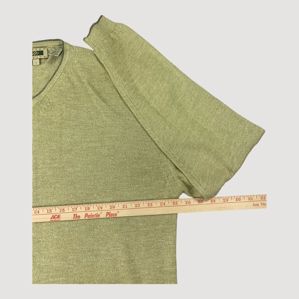 Suéter De Colección Joseph Abboud Para Hombres L Verde Mezcla de Lino Cuello en V Hilo Italiano Foto 4 de 4