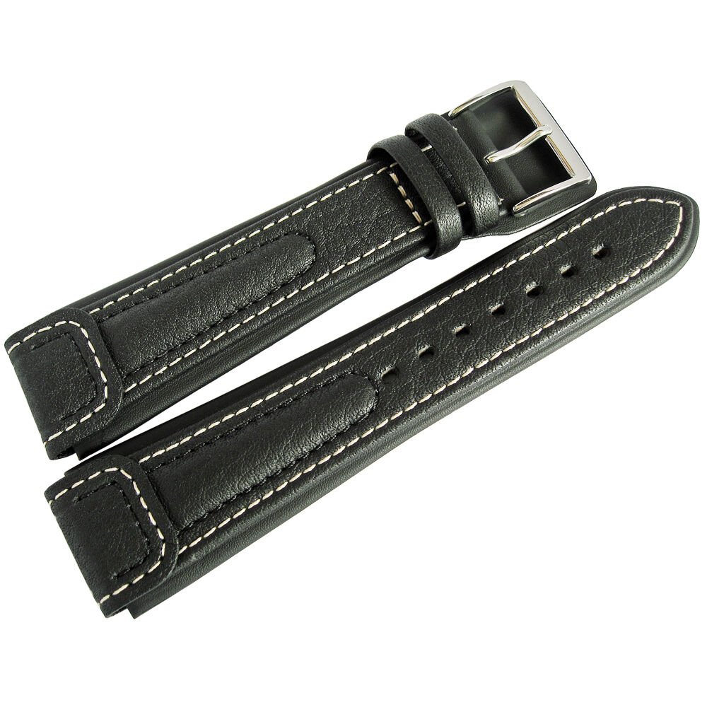 20mm Di-Modell Chronissimo Mens Long Black Leather German Made Watch Band Strap