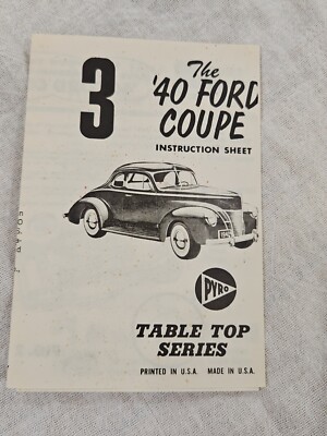 Old Pyro 1940 Ford Coupe Instructions For Model Car W/Prices On Back