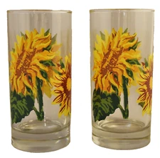 Cera Sunflower Glasses/Water/Ice Tea Country Summer Cottage Set of 2