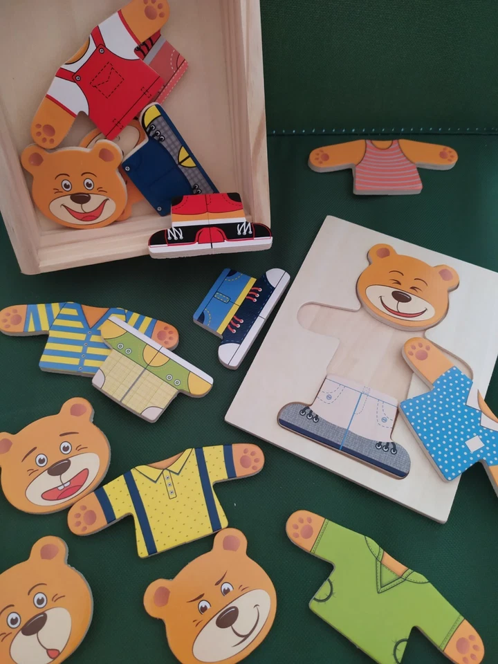 🐻👕👖🐻Mini Puzzle Orso vero Legno Wood'n Play 18 pezzi New +12 Mesi 🐻👕👖🐻 - Immagine 3 di 4