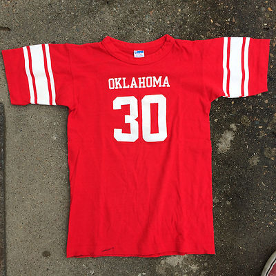 Rare Vintage NOS Champion Blue Bar Oklahoma Football T Shirt