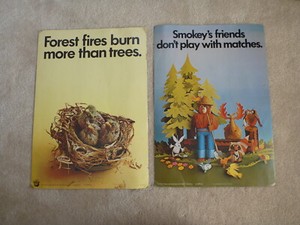 2 Vtg Smokey the Bear Forest Fire Posters Art Smokey's Friends Don't Play .Birds