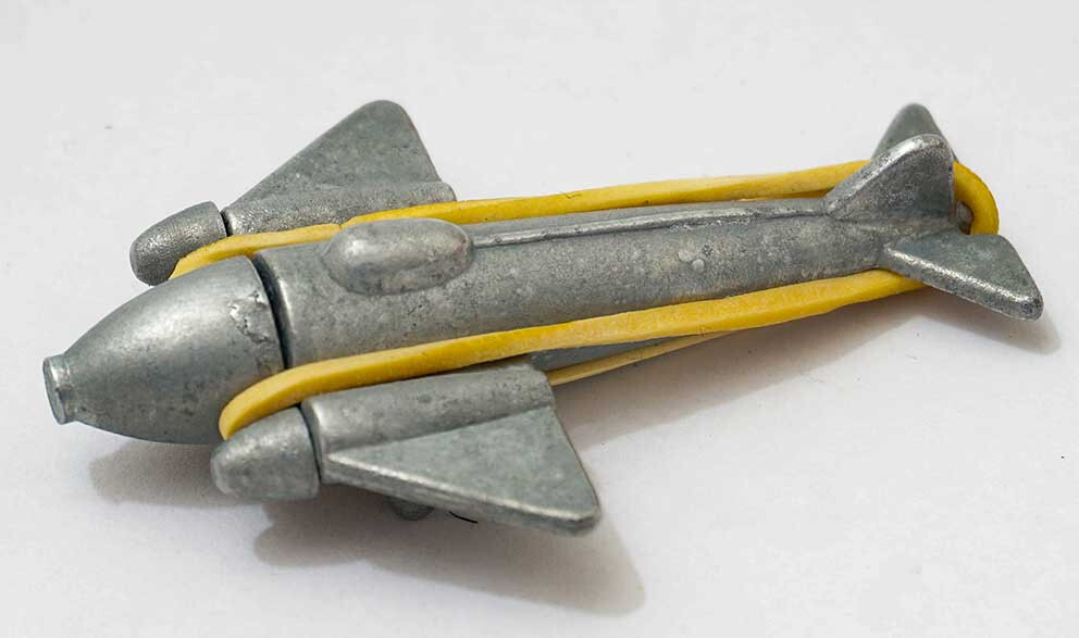 rare vintage  british 1950s  diecast metal Strato rocket space ship cap bomb