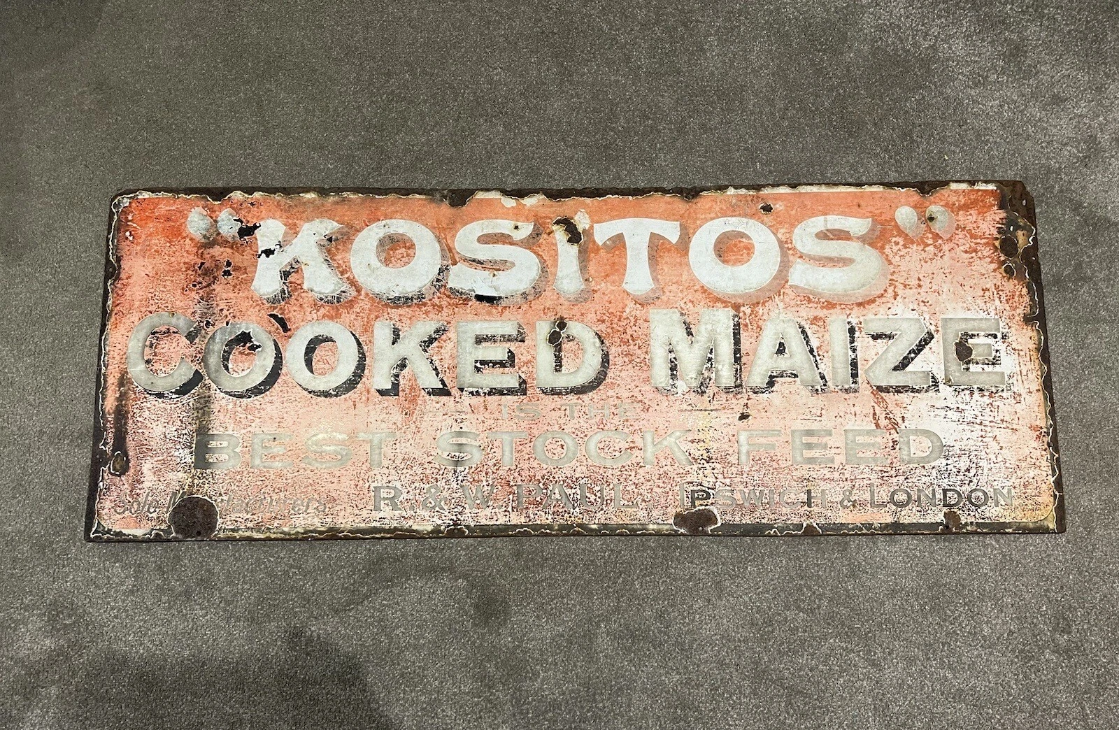 Kositos Cooked Maize Best Stock Feed Vintage Antique Enamel Sign - Rare 3