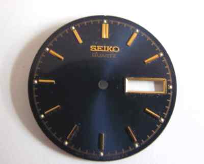 Seiko Quartz Wristwatch Dial Only-Blue With Gold Tone Hash marks-Day/Date Window