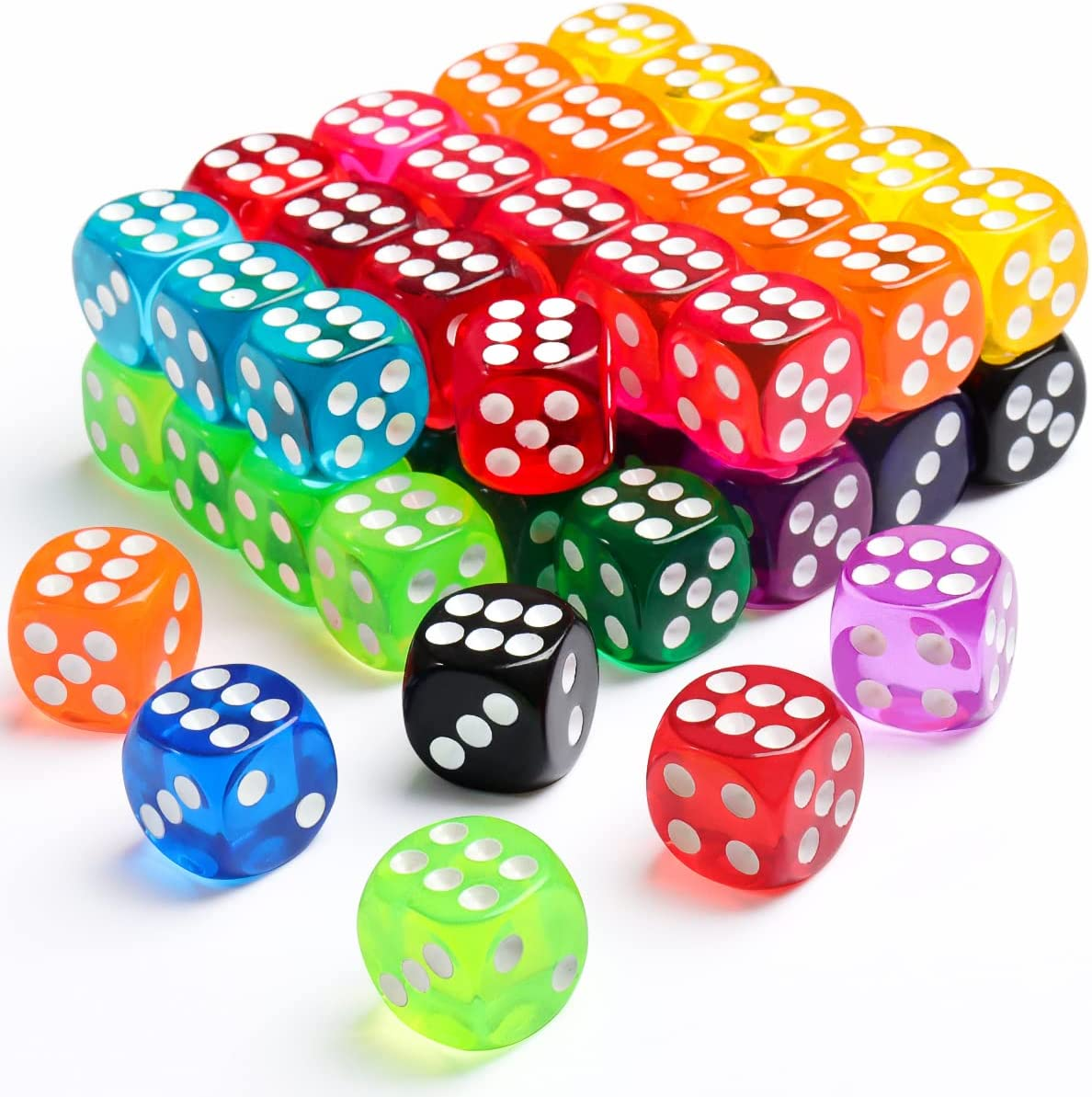 50 Pieces Colored Dice, 6 Sided Dice for Board Games, 14Mm Bulk Dice for Math Le