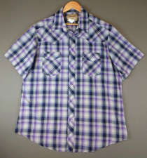 VINTAGE Wrangler Western Pearl Snap Plaid Purple Button Up Shirt Men's Size XL