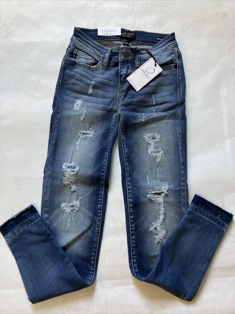 New Judy Blue Jeans Skinny Fit Low Rise Blue Size 0/24 Distressed